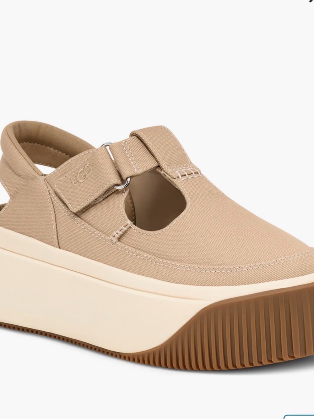 UGG Women's Tan Canvas Platform Mary Jane Slingback